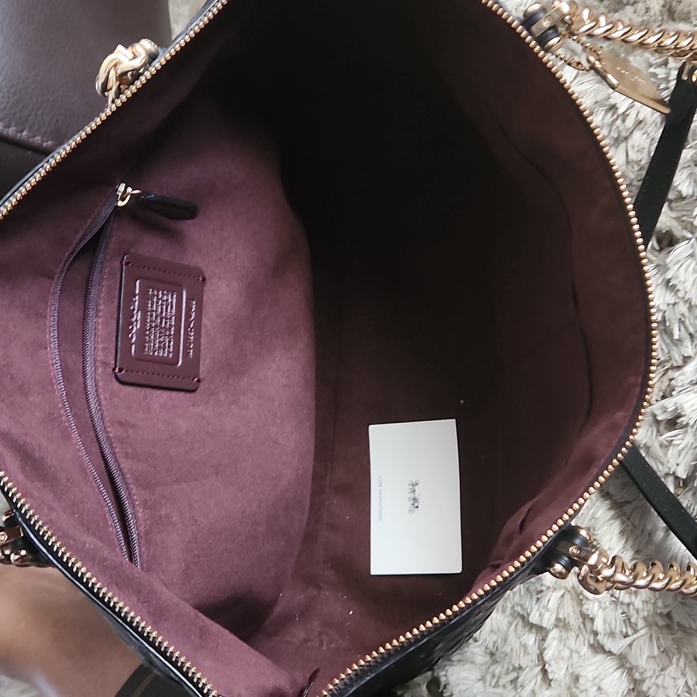Coach Black and Gold Embossed Leather Tote - Picture 7 of 8
